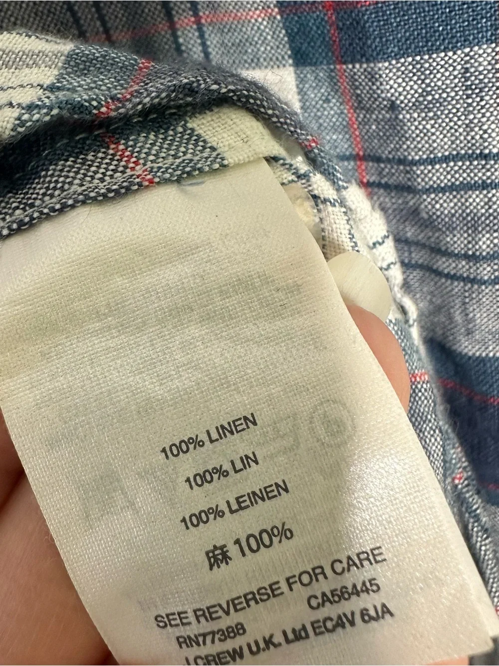 J. Crew Baird McNutt Irish Linen Plaid Shirt Mens XL Slim Blue White Button Down